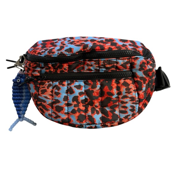 Free People Quilted Printed Sling Bag Sci Fi Animal Print Red and Blue - Picture 1 of 7